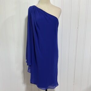Lauren Ralph Lauren Blue One-Shoulder draped cocktail dress Size 12